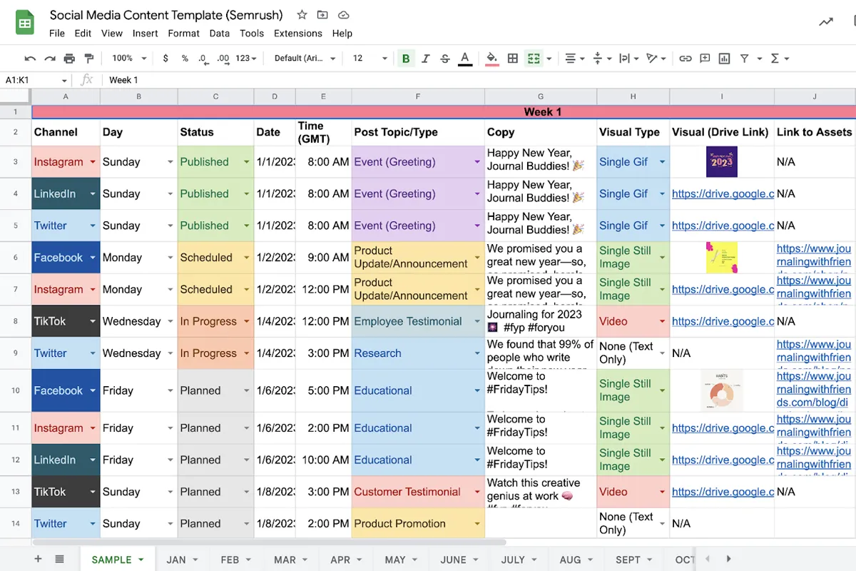 نمونه تقویم محتوایی